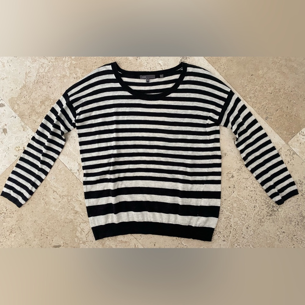 VINCE LIGHTWEIGHT COTTON STRIPED PULLOVER SWEATER